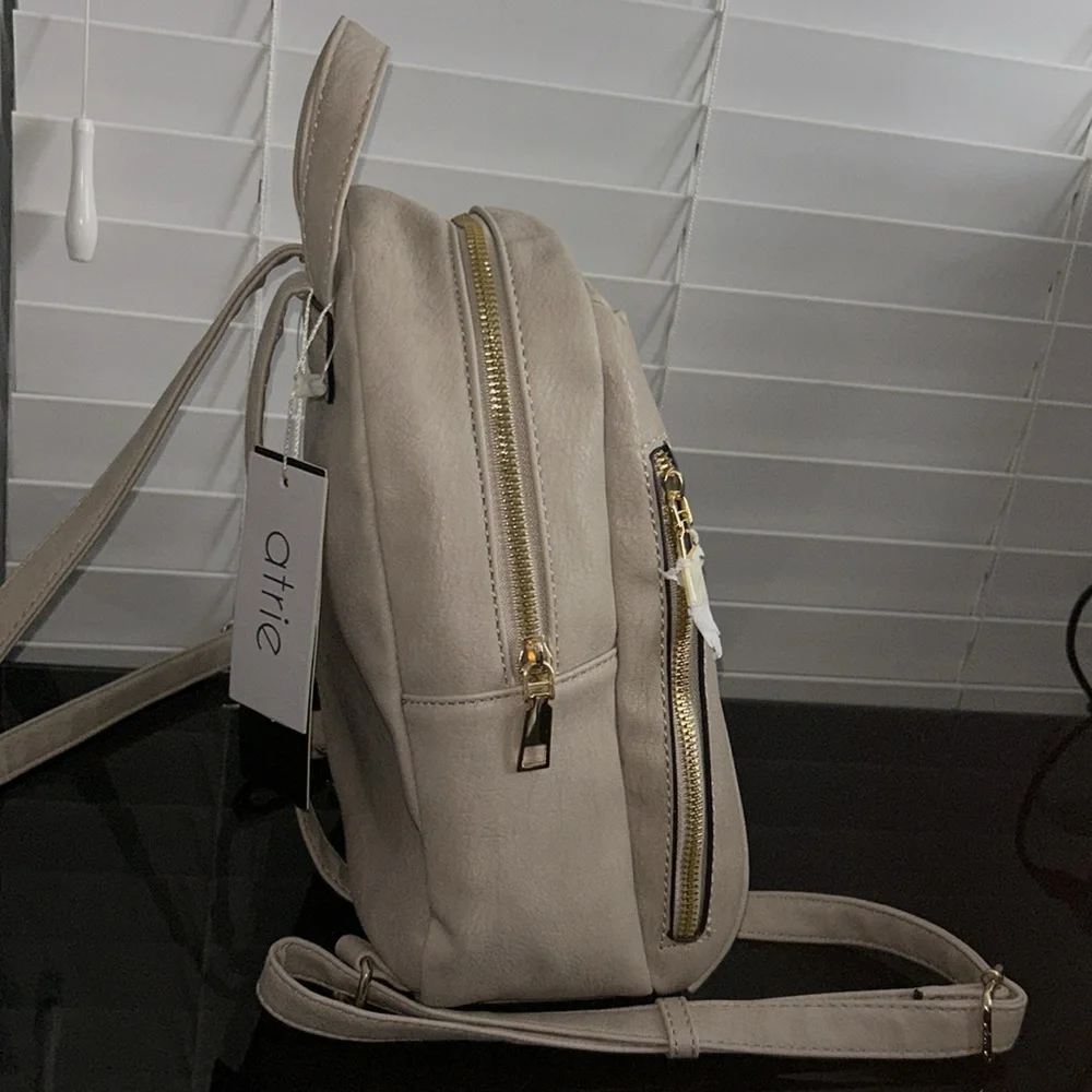 Atrie Vegan Leather Backpack – Taupe – Gold Tone Hardware – NWT